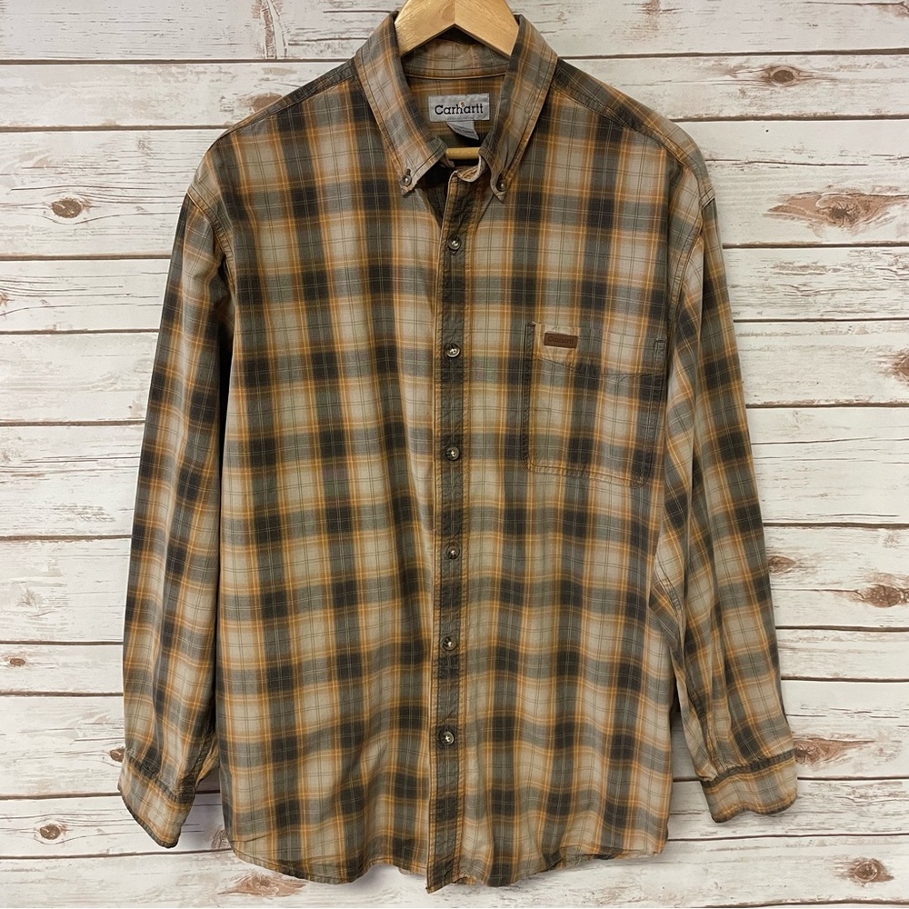 Carhartt Men’s Long Sleeve Plaid Button Down Cotton Work Shirt Size Large